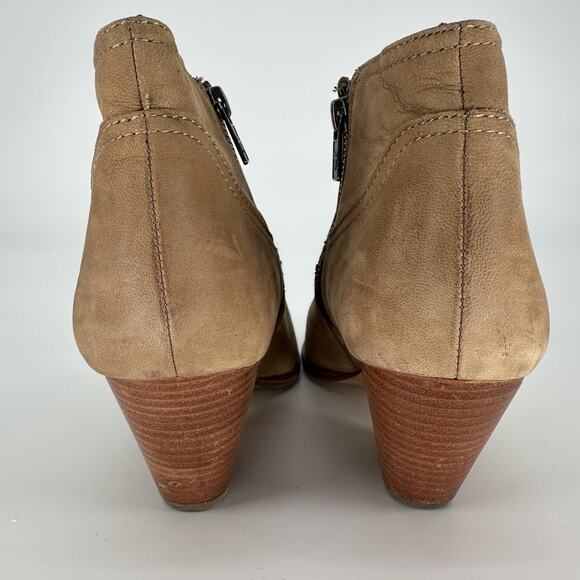 Frye Boots Womens Size 8M Tan Ash Western Ankle Zip Leather Stacked Heel Shoes - Picture 7 of 15